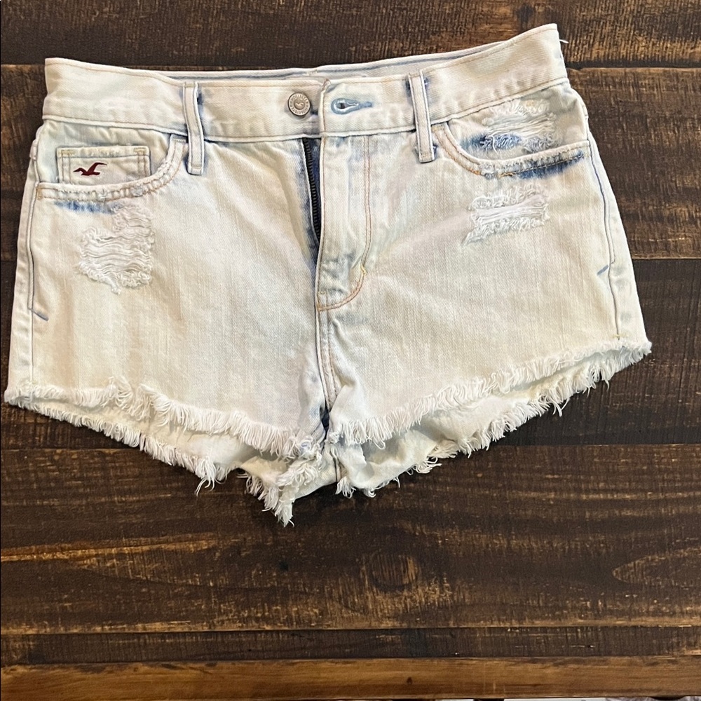 Hollister Women's Frayed Light Blue Jean Shorts